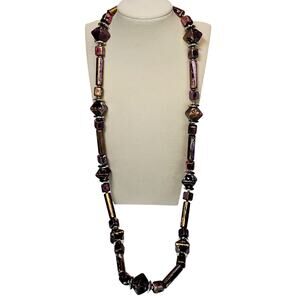Painted Beaded Necklace 24" Long Vtg Costume Jewelry